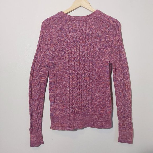 Gap Cable Crewneck Pink/Purple 100% Cotton Fisherman Sweater - M - Great Cond - Picture 4 of 8